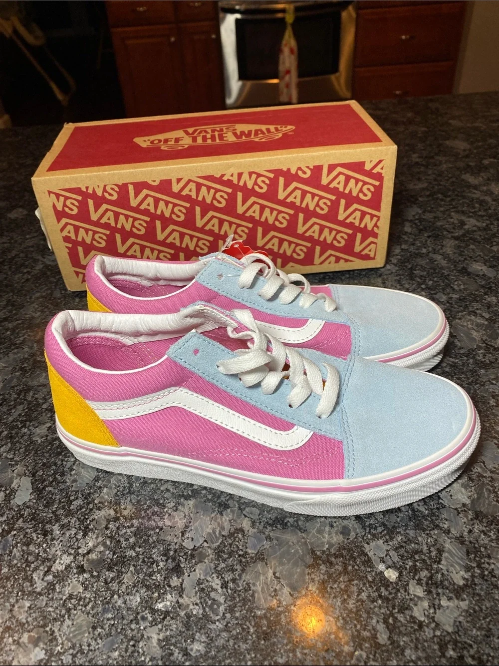 Vans Kids Old Skool Sneakers - Pink/Light Blue/Yellow Kids Size 4